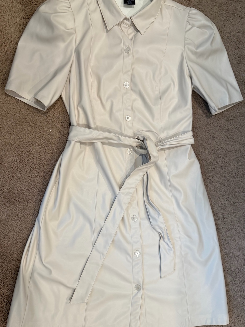 DKNY Cream Button-Front Shirt Dress with Tie Belt